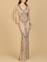 Load image into Gallery viewer, Long Flutter Sleeves Beaded Dress