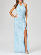 Load image into Gallery viewer, Giselle Beaded Halter Gown with Slit