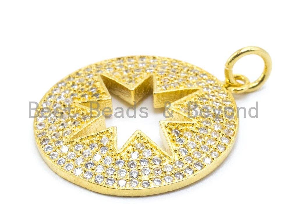 CZ Micro Pave Hollow Star Pendant/Charm, Cubic Zirconia Pendant Charm,24x31mm,1pc/2pcs, sku#F124