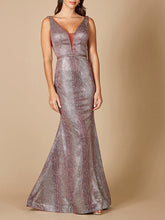 Load image into Gallery viewer, Plunging V-Neckline Mermaid Snake Print Gown OUTLET