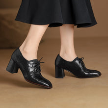 Load image into Gallery viewer, Women's British-Style Square Toe Chunky Heel Pumps | Deep Vamp | Wool Leather Upper