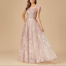 Load image into Gallery viewer, Lace ballgown with Feather Cap Sleeves