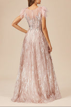 Load image into Gallery viewer, Lace ballgown with Feather Cap Sleeves