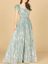 Load image into Gallery viewer, Lace ballgown with Feather Cap Sleeves