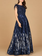 Load image into Gallery viewer, Lace ballgown with Feather Cap Sleeves
