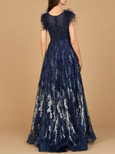 Load image into Gallery viewer, Lace ballgown with Feather Cap Sleeves