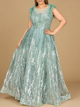 Load image into Gallery viewer, Lace ballgown with Feather Cap Sleeves