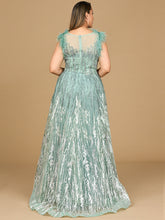 Load image into Gallery viewer, Lace ballgown with Feather Cap Sleeves
