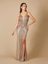 Load image into Gallery viewer, Lara 29499 - Embellished Long Dress with Thigh High Slit