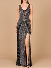 Load image into Gallery viewer, Lara 29499 - Embellished Long Dress with Thigh High Slit