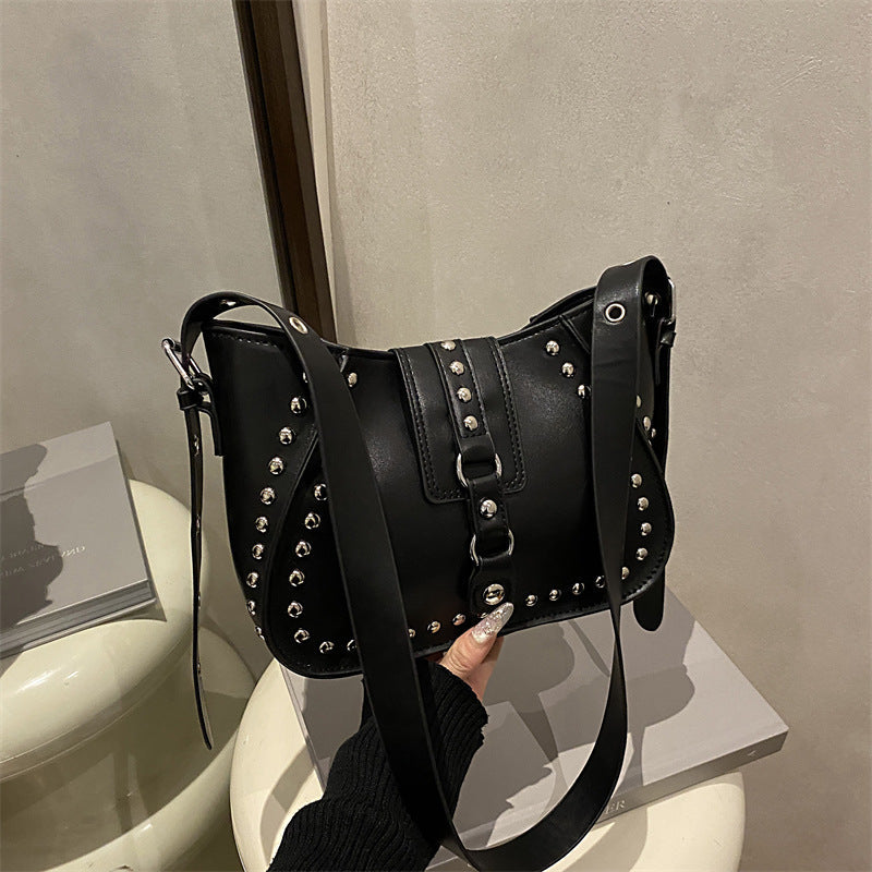 Studded Underarm Crossbody Bag – Minimalist PU Leather Shoulder Bag for Women