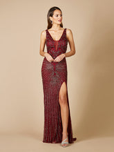 Load image into Gallery viewer, Lara 29528 - Thigh High Slit Beaded Gown