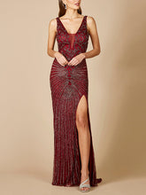 Load image into Gallery viewer, Lara 29528 - Thigh High Slit Beaded Gown