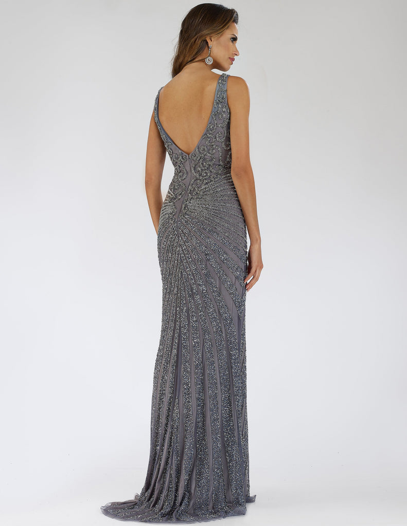 Lara 29528 - Thigh High Slit Beaded Gown