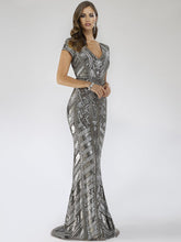 Load image into Gallery viewer, Lara 29540 - Body Con Beaded Silver Petite Dress