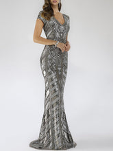 Load image into Gallery viewer, Lara 29540 - Body Con Beaded Silver Petite Dress