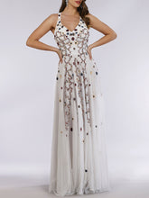 Load image into Gallery viewer, Lara 29544 - Beaded Dress with Open Cross Back and Flowy Skirt