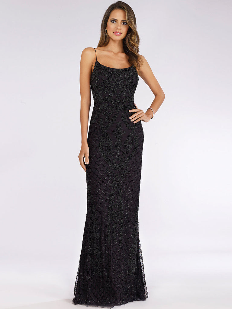Lara 29577 - Scoop Neck, Lace Up Open Back Dress