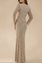 Load image into Gallery viewer, Lara 29602 - V Neck Beaded Long Sleeve Dress