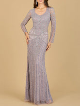 Load image into Gallery viewer, Lara 29602 - V Neck Beaded Long Sleeve Dress