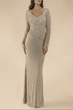 Load image into Gallery viewer, Lara 29602 - V Neck Beaded Long Sleeve Dress