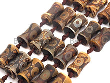 Load image into Gallery viewer, 1pc/12pc  Etched Tibetan agate Spool Beads, Dzi Agate Beads, Chunky Tibetan Agate,Dark Brown Agate Beads, 15x22mm, sku# U518