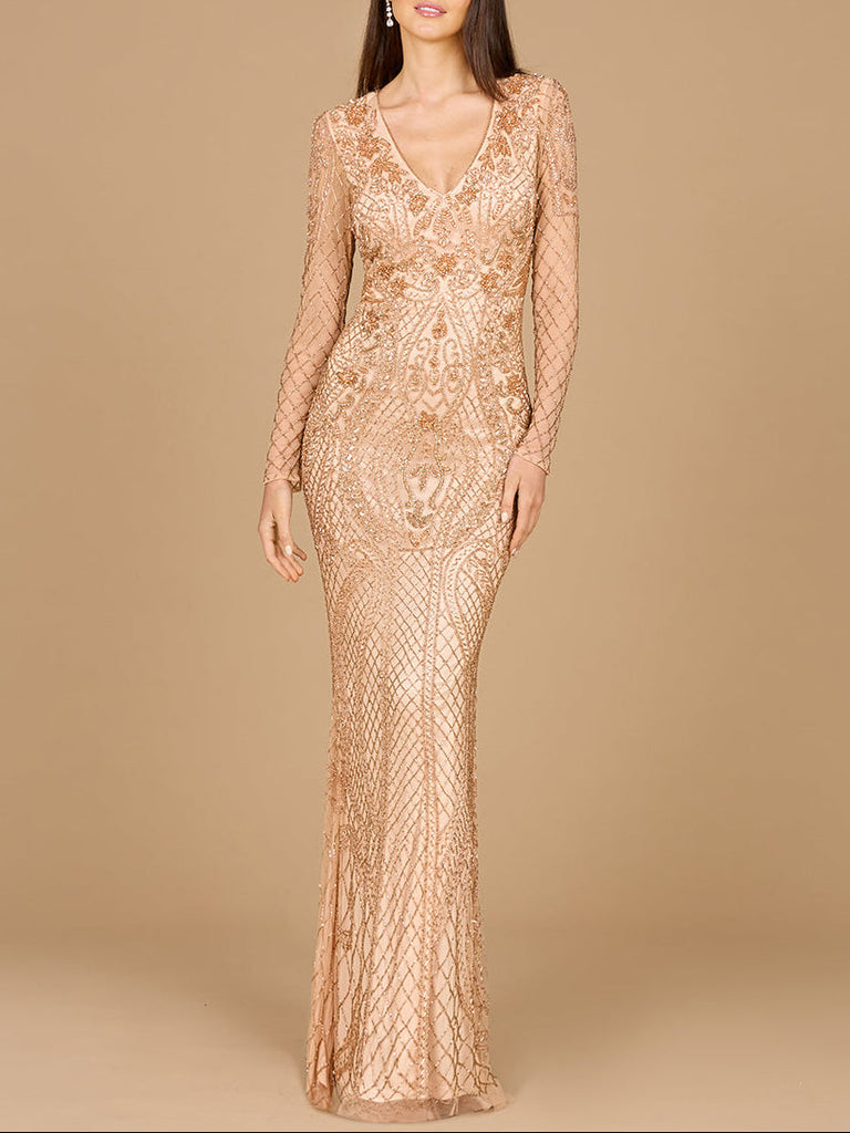 Lara 29615 - Long Sleeve Beaded Dress