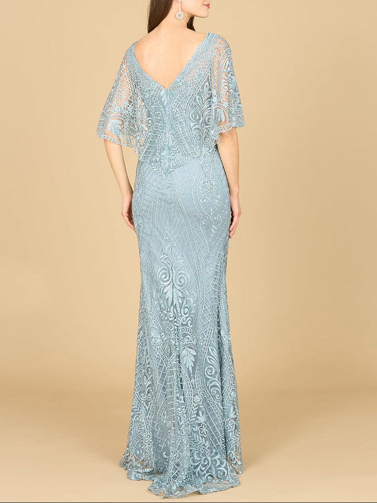 Lara 29673 - Cape Sleeve Mermaid Gown