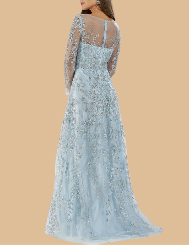 Lara 29677 - Illusion Neckline A-line Long Sleeves Gown