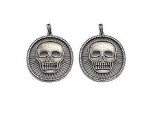 Load image into Gallery viewer, Antique Finish CZ Micro Pave Hollow out Skull Pendant, Silver Tone, 39x46mm,sku#F988C