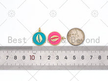 Load image into Gallery viewer, Gold Cowire Shell On Colorful Enamel Round Coin Shape Pendant, Sku#L623