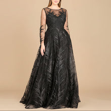 Load image into Gallery viewer, Lara 29761 - High Neck Sheer Long Sleeve Embellished Gown