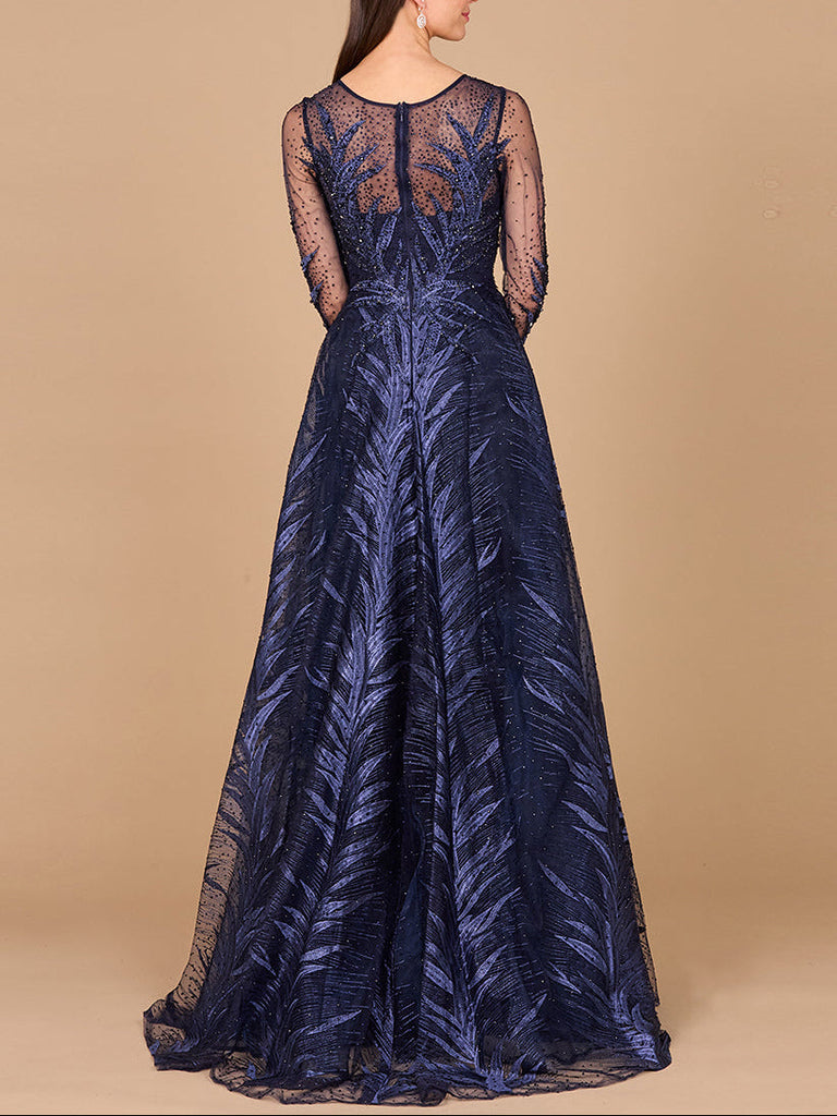 Lara 29761 - High Neck Sheer Long Sleeve Embellished Gown