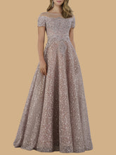 Load image into Gallery viewer, Sheer Off Shoulder Ball Gown | Lara 29765