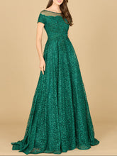 Load image into Gallery viewer, Sheer Off Shoulder Ball Gown | Lara 29765