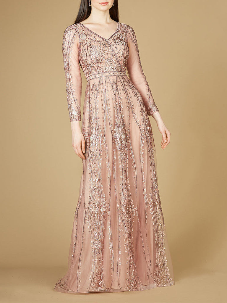 Lara 29788 - Long Illusion Sleeves, A-line Long Gown