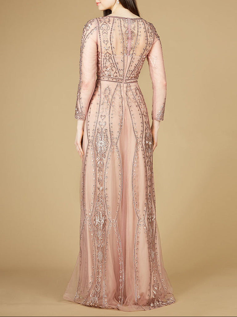 Lara 29788 - Long Illusion Sleeves, A-line Long Gown