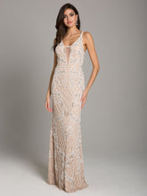Load image into Gallery viewer, Lara Beverly Long Beaded Low Back V Neck Sleeveless Dress
