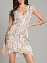 Load image into Gallery viewer, Lara Brooklyn Beaded Fitted Short Dress with Open Back