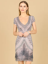 Load image into Gallery viewer, Lara Brooklyn Beaded Fitted Short Dress with Open Back