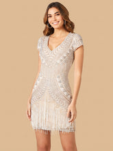 Load image into Gallery viewer, Lara Brooklyn Beaded Fitted Short Dress with Open Back