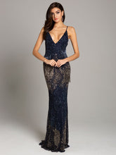 Load image into Gallery viewer, Lara Danika Floral Beaded Sheath Beaded Dress with Beaded Fringe