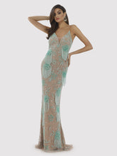 Load image into Gallery viewer, Lara Danika Floral Beaded Sheath Beaded Dress with Beaded Fringe