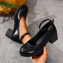 Load image into Gallery viewer, Women's Round Toe Chunky Heel Mary Jane Shoes – Buckle Detail, PU Leather, EU 36–42