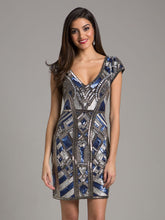 Load image into Gallery viewer, Lara 29909 - Beaded, V-neck Mini Dress
