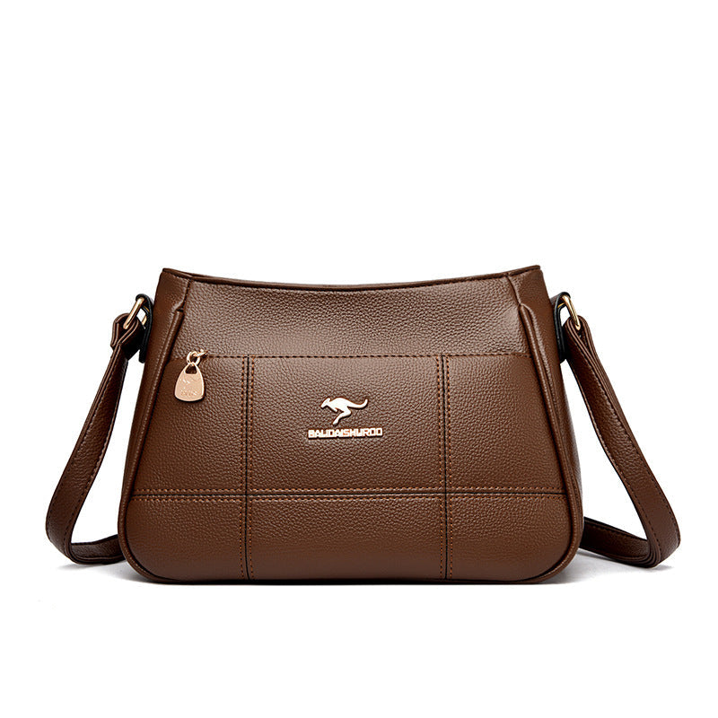 Women's PU Leather Crossbody Bag – Patchwork Shoulder Bag with Multi-Pocket Organizer