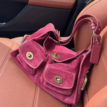 Load image into Gallery viewer, Retro Minimalist Women's Shoulder Bag with Multiple Pockets - Suede Commuter Handbag