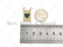 Load image into Gallery viewer, Colorful CZ Micro Pave Heart On Rectangle Shape Pendant, 18K Gold Medallion Charm, Necklace Bracelet Charm Pendant,12x21mm,Sku#LK311