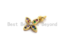 Load image into Gallery viewer, CZ Colorful Micro Pave Gold Flower Charm/Pendant, Flower Shaped Pave Pendant, Gold plated, 10x12mm, Sku#F732