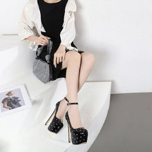 Load image into Gallery viewer, Black Studded Stiletto Pumps - Women's Super High Heel Pointed Toe Dress Shoes